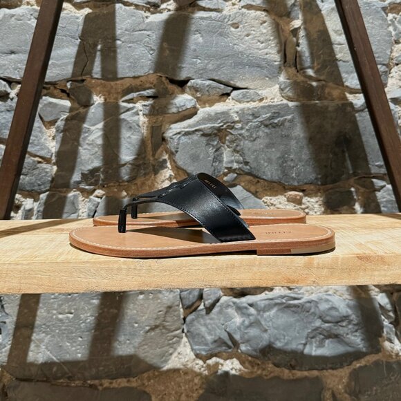 Celine Black Leather Triomphe Logo Lympia Thong Sandals - Picture 10 of 13